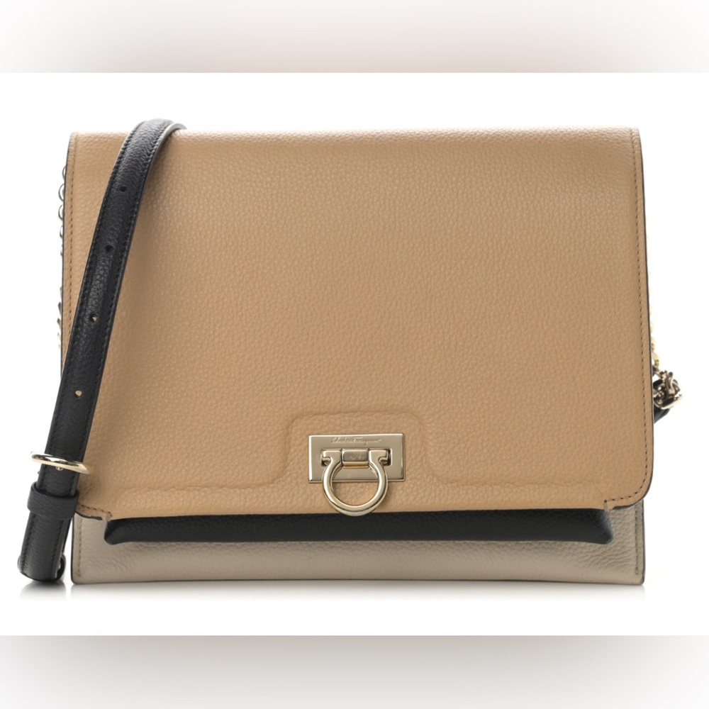 Salvatore Ferragamo Grained Calfskin Trifolio Flap Bag